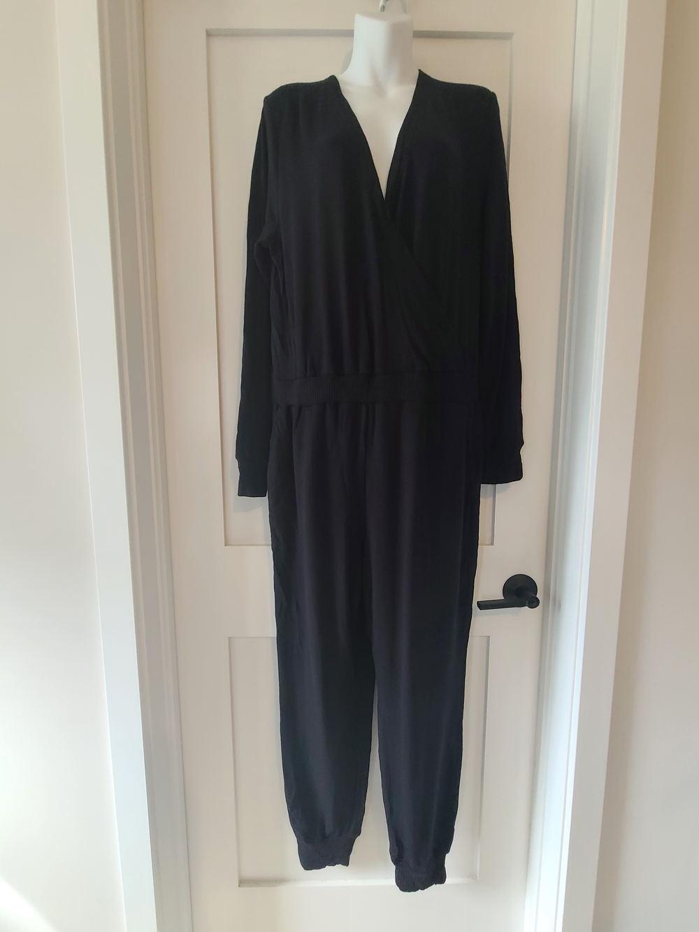 Splendid Black Long-Sleeve Wrap-Front Jumpsuit